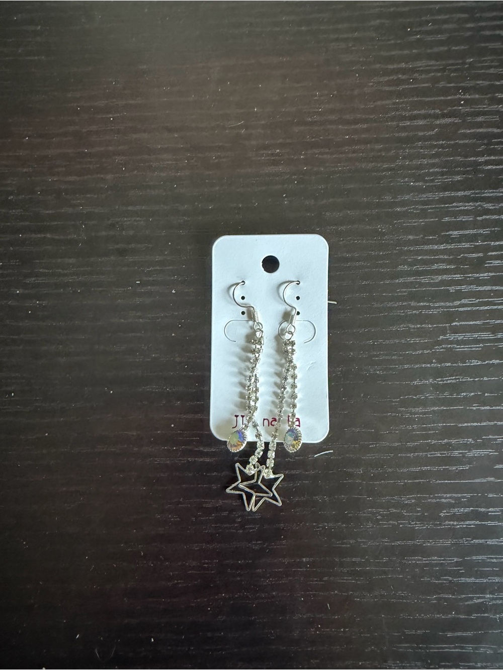 Silver-tone Star Dangle Earrings with Rhinestone Chains